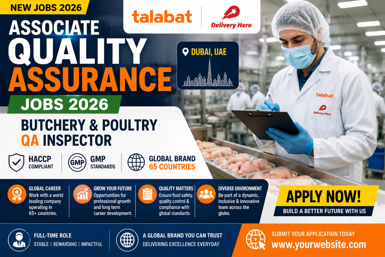 Associate Quality Assurance Jobs 2026 | Talabat Delivery Hero | Butchery Poultry QA Inspector | HACCP GMP | 65 Countries Global Brand